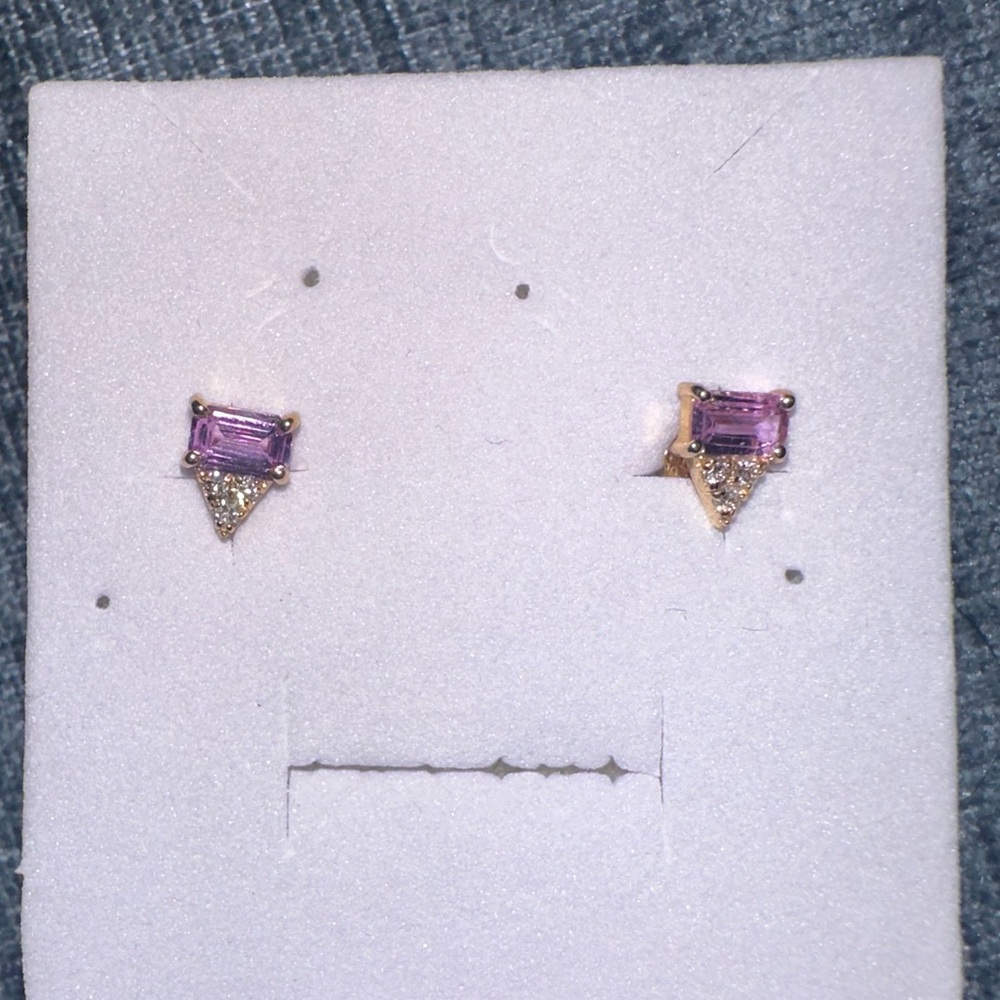 14k yellow gold diamond and pink sapphire earrings